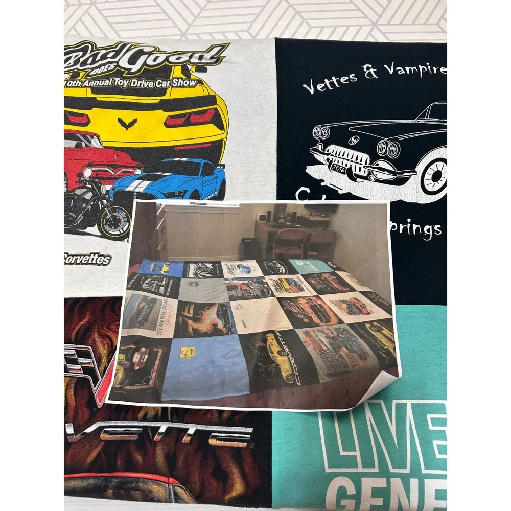 Double Sided Repurposed Upcycled T-shirt Blanket Car Lovers Blanket Twin Fleece